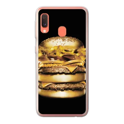Produktbild von MuchoWow® Handyhülle Schutzhülle Hülle für Samsung Galaxy A20e Goldener Hamburger auf schwarzem Hintergrund. Silikon Softcase Handy Hülle - Abdeckung