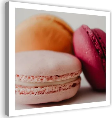 Produktbild von Leinwandbild drei bunte macarons 30x30 cm Feeby rosa wandbild bereit zum aufhängen