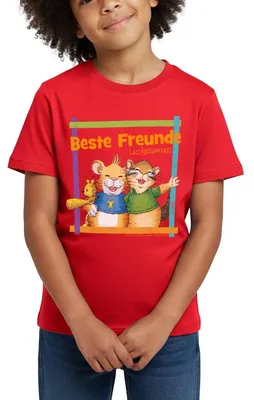 Produktbild von Spreadshirt Leo Lausemaus Didi Dachs Beste Freunde Kinder T-Shirt, 110/116 (5-6 Jahre), Rot