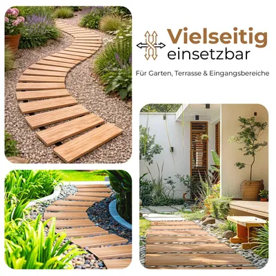 Produktbild von BOOGARDI Rollweg aus Lärche in 6 Größen 250cm lang · 30cm breit Lattenabstand 8cm · Holzweg zum Ausrollen Holztritt Gartenweg