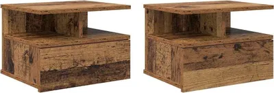 Imagen del producto de Mesita Flotante con cajón 2 pcs Madera vieja 40 x 31 x 28 cm