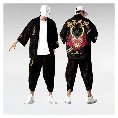 Produktbild von Traditionelles Kimono Set Herren Loser yukata Anzug Japanischer Stil Anime Kimono Traditionelles Print Cardigan Hosen Sets Dünne Jacke Japanische Strickjacke Haremshosenanzug