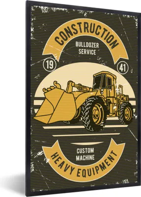 Produktbild von MuchoWow® MuchoWow® Gerahmtes Poster Bulldozer - Retro - Banner - Zitat 60x90 cm - Poster mit zchwarzem Bilderrahmen - Kunst