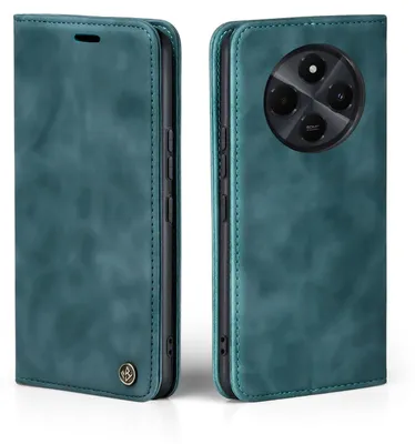 A teal flip case for a smartphone, shown from the front and back.