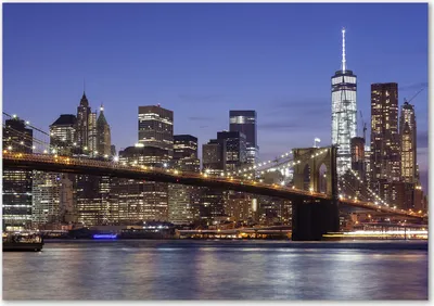 Produktbild von Tulup® Glas-Bild - 100 x 70 - Wandbild aus Glas - Wandkunst - Wandbild hinter gehärtetem Sicherheitsglas - Sehenswürdigkeiten & Architektur - Manhattan bei Nacht - Blau