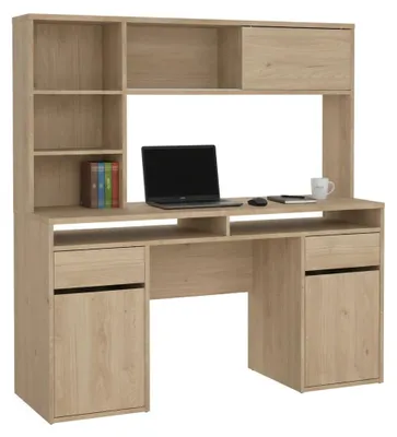 Produktbild von Schreibtisch Agnella, Mehrzweckschreibtisch, Bürotisch für PC, Eckschreibtisch, 149x48 h156 cm, Eiche