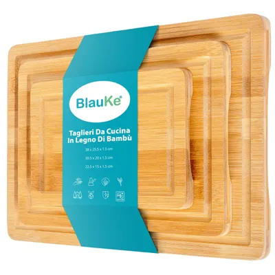 Immagine prodotto di BlauKe® Set di taglieri in bambù - set di 3 taglieri in legno - tagliere per il pane, tagliere per la colazione, tagliere da portata in legno - taglieri da cucina in bambù