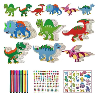 Produktbild von Holz Bemalen Set Kinder Dinosaurier - 30 Teile Bastelset - DIY Holzfiguren