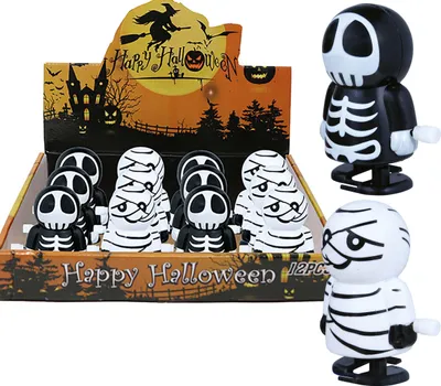 Productafbeelding van Halloween-figuren, skelet, geest, opwindbaar, decoratie, griezelige mummie, feestaccessoires, set van 5, 5 cm, enge figuren, verzamelobjecten, Halloween-decoratie, kleur: wit