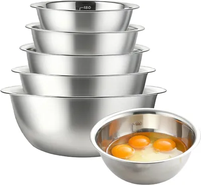 Image de Ensemble de 5 bols mélangeurs en acier inoxydable, empilables, de 580/900/1600/2050/2600 ml, pour la cuisine