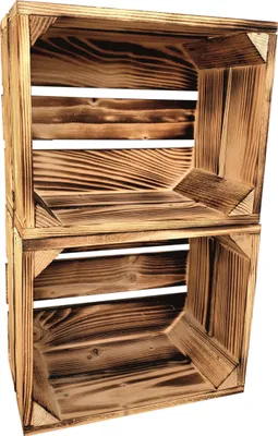 Produktbild von 2er Set Geflammt Holzkisten 25 x 20 x 15 cm massive Weinkisten in vielen Farben zur Auswahl Holz Kisten Obstkisten Apfelkisten, holzregal.