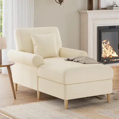 Image de OKWISH Fauteuil Relax - Fauteuil Lounge Grande Taille 1 Place avec Coussin Rembourré, Velours Confortable et Pieds Plastique, 133x87x90 cm - Beige
