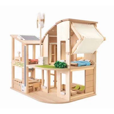 Zdjęcie produktu dla PlanToys drewniany zielony domek dla lalek z mebelkami
