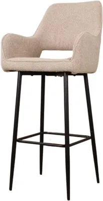 Imagen del producto de Taburete de bar de 75 cm, tapizado en tela beige tipo bouclé, estructura robusta, ideal para comedores y salones