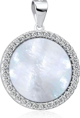 Produktbild von MATERIA Perlmutt Anhänger rund weiß - Kettenanhänger Silber 925 Damen mit Muschel, Zirkonia und Kette in Schmuckbox