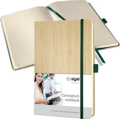 Productafbeelding van SIGEL CO670 notitieboek Conceptum Nature Edition - ongeveer A5 formaat, geruit, hardcover van licht bamboe
