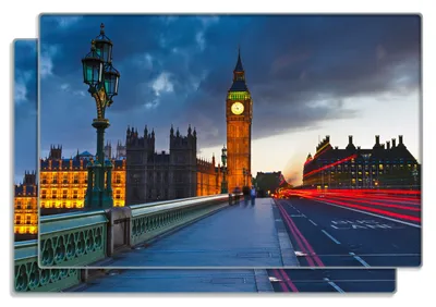 Produktbild von Wallario Frühstücksbrettchen 2er Set aus Glas, je 20 x 30 cm, mit rutschfesten Füßen, Motiv London- Big Ben bei Nacht