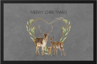 Produktbild von Merry Christmas Fußmatte Geschenkidee Rentier-Fans Reh-Kids Süßes Motiv für Weihnachten für Familie Freunde