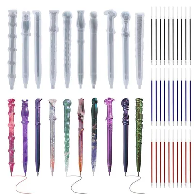 Produktbild von Silikonform Stift Kugelschreiber 10er Set + 30 Nachfüllungen