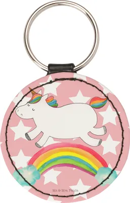 Produktbild von Mr. & Mrs. Panda Schlüsselanhänger Einhorn Regenbogen - Rot Pastell - Geschenk, Unicorn, kleiner, Glitzer, Einhornpower, Erwachsenwerden, schlüsselbund anhänger, mini