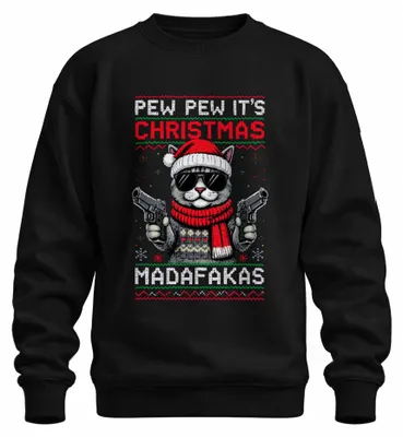 Obrázok produktu pre PEW PEW ITS CHRISTMAS MADAFaKAS Cat Sunglasses Guns Uni mikina, čierna, M
