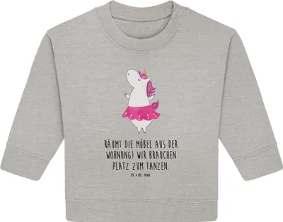 Produktbild von Mr. & Mrs. Panda Organic Baby Pullover Einhorn Ballerina 24. - 36. Monat - Heather Grey - Geschenk, Einhörner, Geburtstag, Wohnung, Bullover, Party, Unicorn