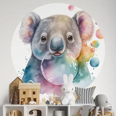 Produktbild von Runde Tapete / Kreis Kinder - Lumaléa - Koala - Standardpapier 170 g abwaschbar - Durchmesser 90 cm