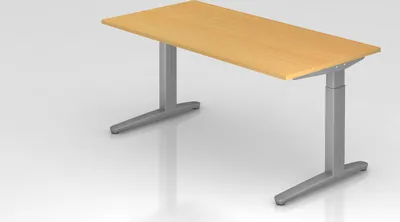 Produktbild von Schreibtisch Mika | Buche | Silber Gestell | BxT 160x80cm | Arbeitshöhe 65-85cm | höhenjustierbar, 1cm Raster | C-Fuß-Gestell | Rechteckform