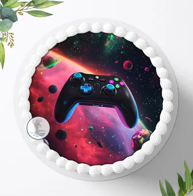 Produktbild von Für die Geburtstags Torte ein Tortenaufleger, Zuckerbild mit dem Motiv: Gamer, Essbares Foto für Torten, Fondant, Ø 20cm, 2497z