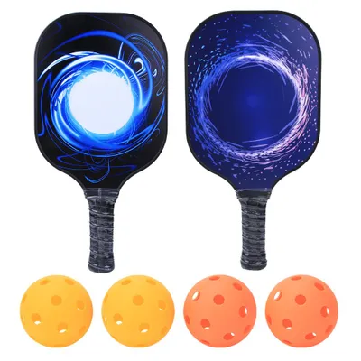 Immagine prodotto di racchetta pickleball 2 pezzi, superficie in fibra di carbonio, palline incluse, per sport all'aperto, ideale per il tempo libero