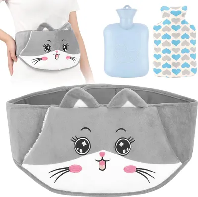 Productafbeelding van Grote warmwaterkruik met knuffelhoes, 1 l, 130 cm extra lang, kattendesign