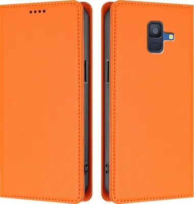 Image de Etui en cuir pour Samsung Galaxy A6 2018, étui magnétique en cuirPolyuréthaneavec support Orange