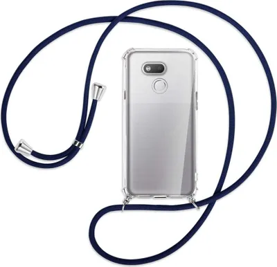 Produktbild von Handykette Backcover-Schutzhülle mit Band (Metall silberfarben) für HTC Desire 12s - dunkelblau