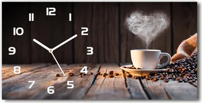 Produktbild von Wanduhr aus Glas – 60x30 cm - Glasbild - Glasuhr - Gehärtetes Glas - weisse-zeiger - Tasse Kaffee