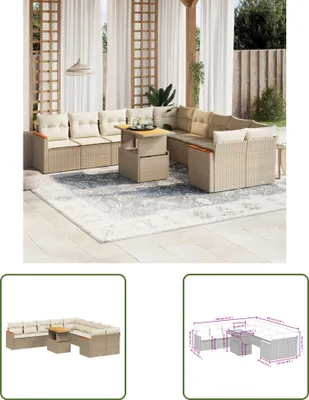 Produktbild von The Living Store 11-tlg. Garten-Sofagarnitur mit Kissen Beige Poly Rattan