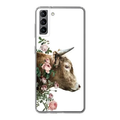 Produktbild von MuchoWow® Handyhülle Schutzhülle Hülle für Samsung Galaxy S21 Plus Schottischer Highlander - Kuh - Blumen Silikon Softcase Handy Hülle - Handy-Tasche