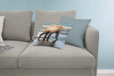 Produktbild von MuchoWow® Zierkissen Sofakissen Wohnzimmer Dekokissen 60x40 cm Bär - Strand - Wasser - Kopfkissen - Polster mit Foto