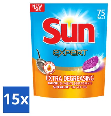 Produktbild von 15 x Sun Expert All-in-1 Geschirrspültabs - Extra Fettlösend - Vorteilspackung - 15 Stücke