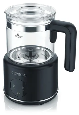 Produktbild von Arendo Milchaufschäumer Milk Sphere 600 W mit Glaskanne, 6 Automatikprogramme für heißen und kalten Milchschaum, Kakao bis 85 °C, 2 Einsätze, 360°-Basis, schwarz