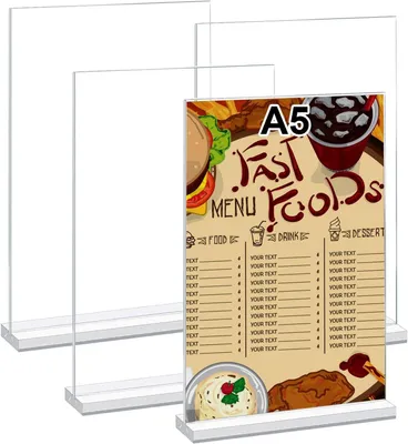 Immagine prodotto di Tavole in acrilico formato A5, trasparenti, confezione da 4 pezzi, ideali per menu