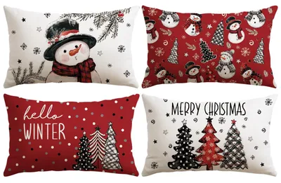 4er-Set Weihnachtskissenbezüge 30x50 cm rot Schneemann