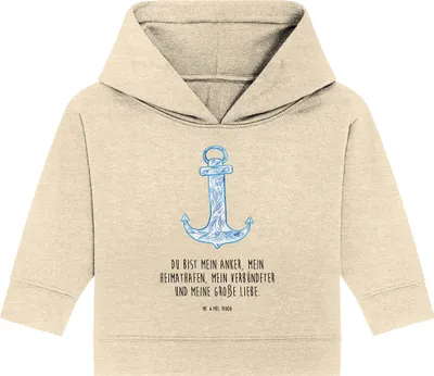 Produktbild von Mr. & Mrs. Panda Organic Baby Hoodie Anker Blau 24. - 36. Monat - Natural Raw - Geschenk, Lustige Sprüche, Kapuzenshirt, Kapuzensweatshirt