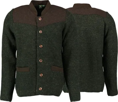 Produktbild von Herrenstrickjacke Jagd Trachten Schurwolle Strick Pullover Troyer Weste Oliv, Größe:46/XS