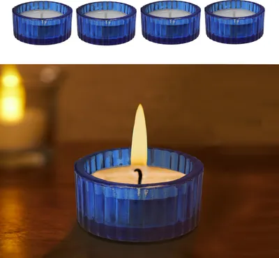Produktbild von Teelichthalter 4er Set Glas blau Ø5x3cm Teelichtglas Kerzenglas Windlicht Glasgefäß Tischdekoration Kerze Adventsdeko Teelichthalterung