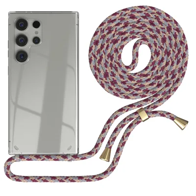 Produktbild von EAZY CASE Handykette kompatibel mit Samsung Galaxy S24 Ultra, Handyhülle mit Umhängeband, Handykordel, Schutzhülle Clear, Band in Rot