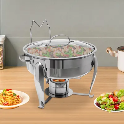 Zdjęcie produktu dla Podgrzewacz bufetowy – naczynie do podgrzewania potraw – pojemność 6 l – stal nierdzewna – do bufetów, cateringu i restauracji – jasnoszary