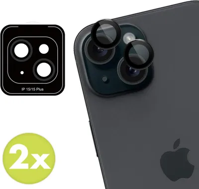 Obrázek produktu pro Ochranné sklo na fotoaparát pro iPhone 15 / 15 Plus – 2 kusy – barva: černá