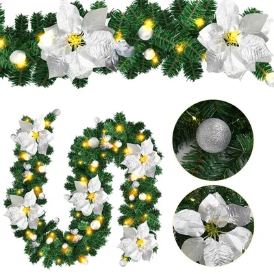 Immagine prodotto di TolleTour decorazione ghirlanda di Natale ghirlanda di abete decorazione natalizia per interni ed esterni ghirlanda artificiale 2,7m 50 LED con argento decorativo
