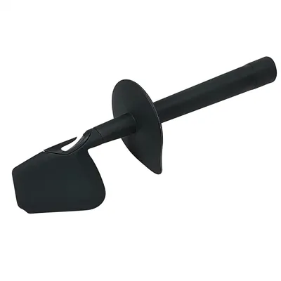 A black kitchen utensil, likely a spatula or scraper, is shown against a white background.
