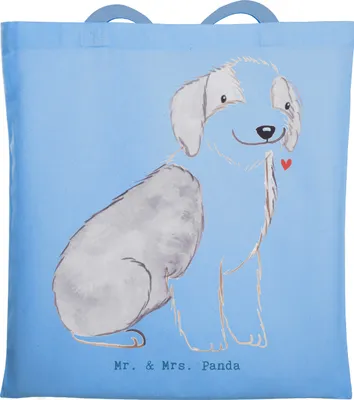 Produktbild von Mr. & Mrs. Panda Tote Bag Bearded Collie Moment - Sky Blue - Geschenk, Britischer Hütehund, Shopping Tasche, Laptoptasche, Jutebeutel, Uni